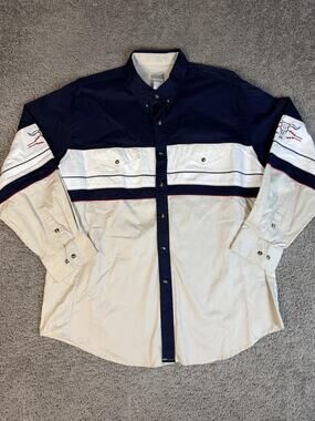 Vintage Express Riders Shirt Mens Big 2XL Blue Long Sleeve Western Button Up